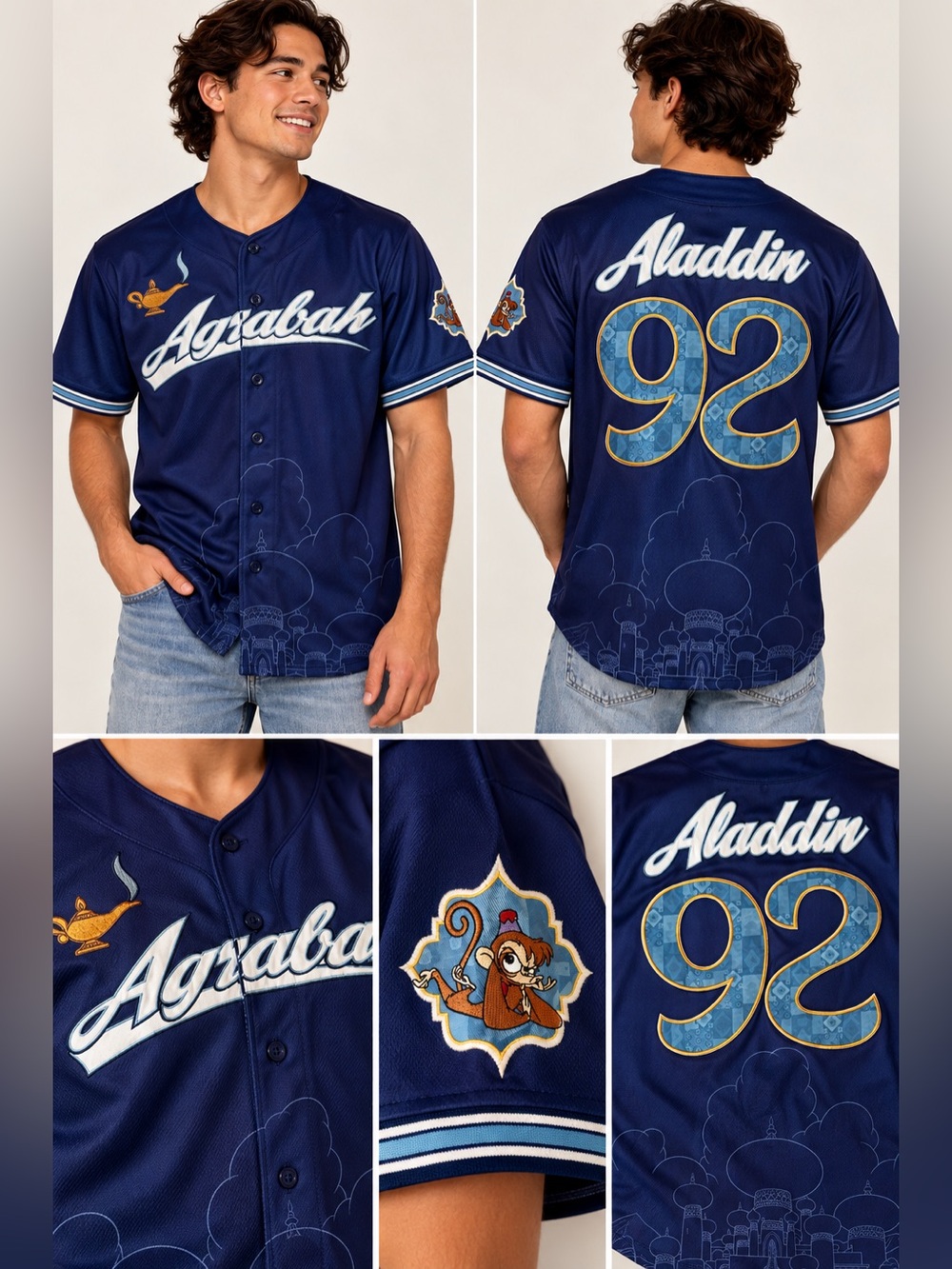 Disney Aladdin Baseball Jersey Men large Embroidered Agrabah NWT BoxLunch